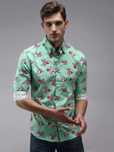 Men Green Printed Casual Shirt-PERRYPRINT-1854-Green